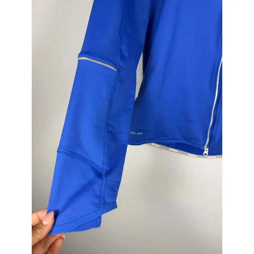 Nike Dri-FIT Women's Medium Blue Full Zip Running Jacket Reflective Pockets